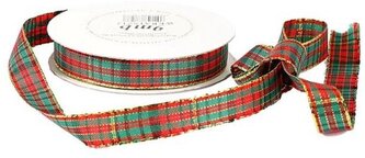 Wstążka w szkocką kratkę, 12mm/9mb, złocona, Florystyka