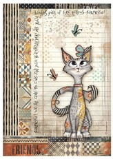 Papier ryżowy A4 Furry Friends kot i motylki, Stamperia