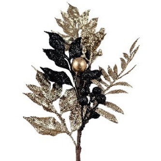 Gałązka złoto-czarne liście ze złotą bombką zdobiona brokatem, Ziemia Obiecana