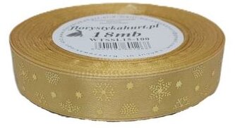 Wstążka metal Śnieżynki, 15mm/18mb, złoto/złoto, Florystyka