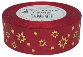 Wstążka metal Gwiazdki, 25mm/18mb, c.czerwon/złoto, Florystyka