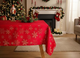 Vánoční ubrus na stůl SHINY FLAKES 145x220 cm červená