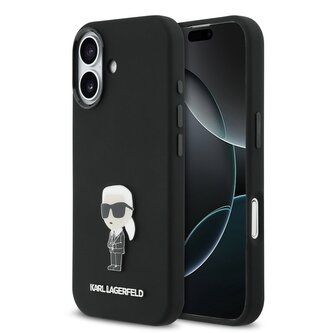 Karl Lagerfeld Liquid Silicone Metal Ikonik Zadní Kryt pro iPhone 17 Black