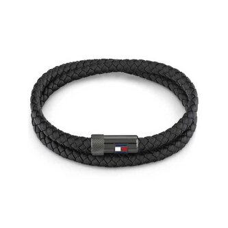 Černý kožený náramek s ocelovým zapínáním Casual Core 2790262 Tommy Hilfiger / Délka: 19 cm