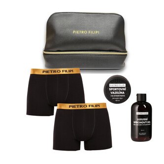 Pánská dárková kosmetická taštička 2PACK boxerky Metalic a kosmetika Pietro Filipi (4PJTBK1) M