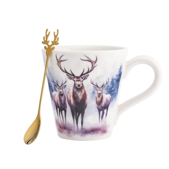 KUBEK STOŻEK NBC 480 ML ZE ZŁOTĄ ŁYŻECZKĄ DEK. JELEŃ A COLOR BOX