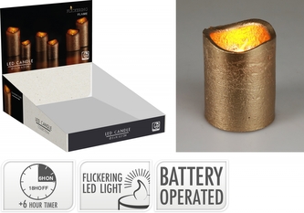 LED svíčka s časovačem a blikajícím knotem zlatá, 6,5 cm