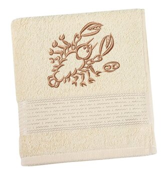 Froté ručník proužek s výšivkou znamení zvěrokruhu - Béžová - 50x100 cm