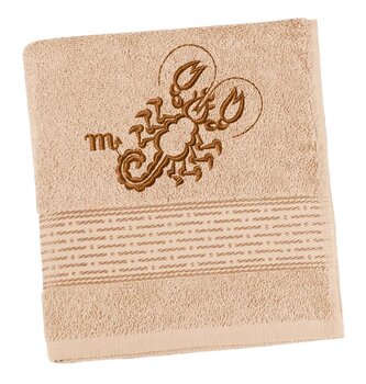 Froté ručník proužek s výšivkou znamení zvěrokruhu - Béžová - 50x100 cm