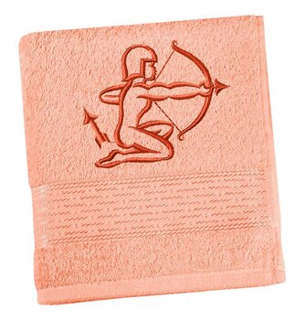 Froté ručník proužek s výšivkou znamení zvěrokruhu - Lososová - 50x100 cm