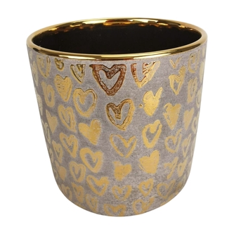 Keramický květináč šedý se zlatým vzorem