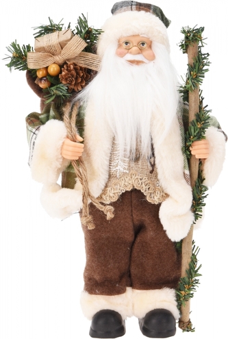Stojící Santa s pytlem dárků a holí 30 cm
