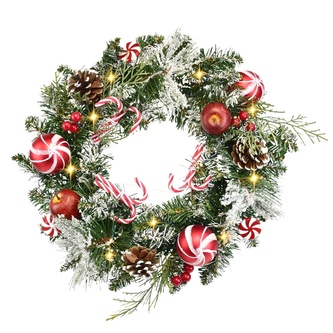 Věnec zasněžený s červenými koulemi 10LED, Ø40 cm