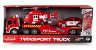 Laweta straży pożarnej z helikopterem i samochodem