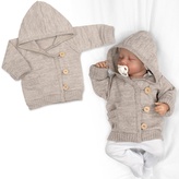 Rostoucí pletený svetřík s kapucí, zapínání knoflíčky - béžový, vel. 68/74; 68/74 (6-9m); béžová; akryl