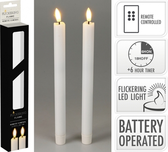 Sada 2ks bílých LED svíček s blikajícím plamenem, 25 cm