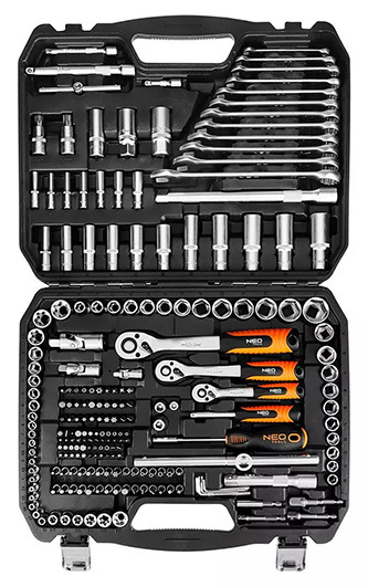 Sada nástrčných klíčů, 10-220, 220 ks, velikost 1/4, 1/2, 3/8, kufřík, NEO TOOLS