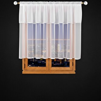 Dekorační krátká záclona s ozdobným volánem se zirkony s řasící páskou NINA bílá 300x130 cm MyBestHome