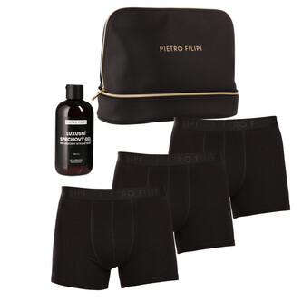 Pánská dárková kosmetická taštička 3PACK boxerky a a sprchový gel Pietro Filipi (5PJTBP1) M