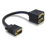 Video rozdvojka, VGA (D-sub) samec - 2x VGA (D-sub) samice, černá, pozlacené konektory