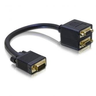 Video rozdvojka, VGA (D-sub) samec - 2x VGA (D-sub) samice, černá, pozlacené konektory