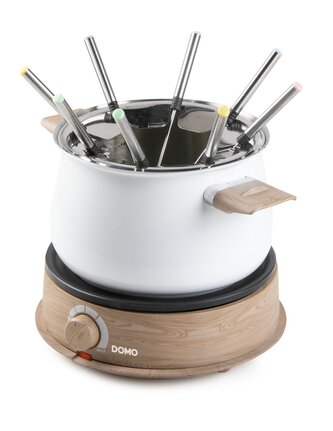 Fondue - bílý - dřevěný vzhled - DOMO DO736F, 1500 W, 8 osob, nádoba 1,4 L