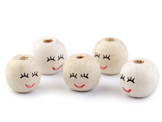 Dřevěné korálky s obličejem Ø18 mm - 20 ks - 1 přírodní sv.