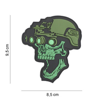 Gumová nášivka 101 Inc Night vision skull - zelená