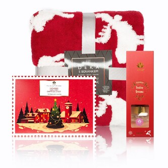 HOME ELEMENTS Vánoční set beránková deka Los, čaj v obálce a difuzér