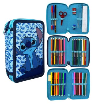 Školní penál třípatrový LILO A STITCH s výbavou modrý