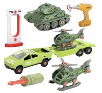 Samochód do montażu z przyczepą i helikopterem