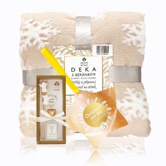 HOME ELEMENTS Vánoční set beránková deka Vločka , čaj hvězda a difuzér