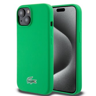 Lacoste Liquid Silicone Microfiber Croc Logo MagSafe Zadní Kryt pro iPhone 15 Green