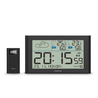 Hama Sylt, meteostanice, bezdrátový senzor, DCF hodiny, teplota, vlhkost, počasí, baterie, černá