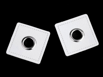 Průchodka s koženkovým čtverečkem k našití, průvlek 8 mm - 1000 ks - 9 bílá nikl