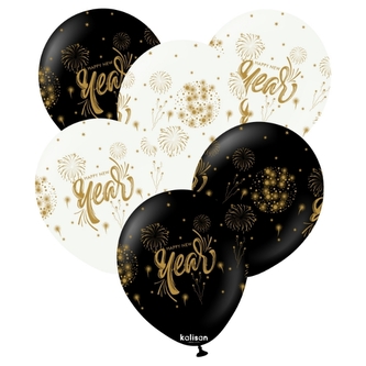 Balonky Happy New Year s ohňostrojem – 30 cm, 6 ks