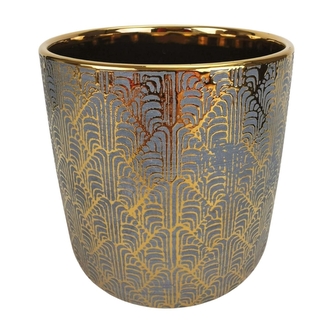 Keramický květináč tmavě šedý se zlatým vzorem