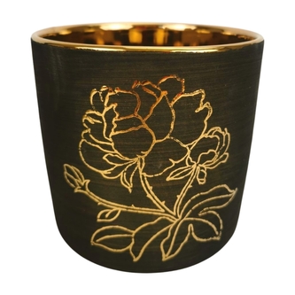 Keramický květináč béžový se zlatým vzorem květiny