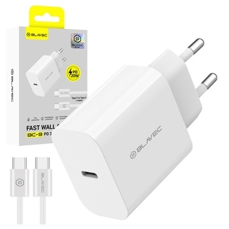 Cestovní nabíječ Blavec, USB C, PD 20W, kabel USB C na USB C, bílá