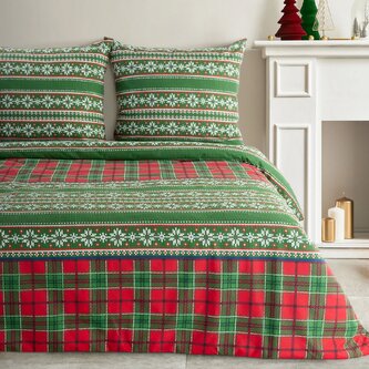 Vánoční povlečení 100% bavlna flanel AURA 1x 220x200 cm, 2x povlak 70x80 cm francouzské povlečení MyBestHome