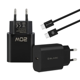 Cestovní nabíječ Blavec, USB C, PD 20W, kabel USB C na USB C, černá