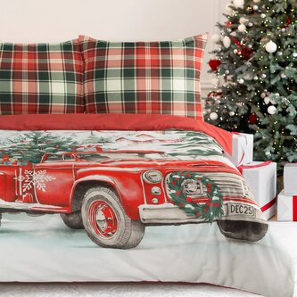 Vánoční povlečení 100% bavlna RED CAR 1x 220x200 cm, 2x povlak 70x80 cm francouzské povlečení MyBestHome