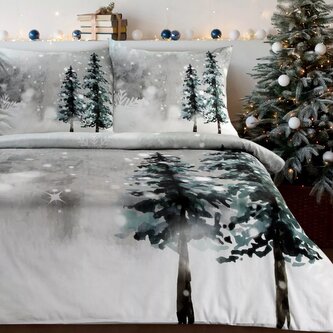 Vánoční povlečení 100% bavlna saténová WOOD 1x 140x200 cm, 1x povlak 70x80 cm MyBestHome