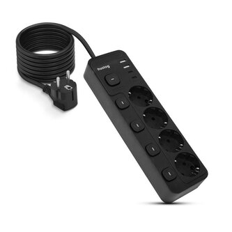 Nabíjecí stanice Huslog 15W 4xzásuvka, 2xUSB-C, 2xUSB, 5x vypínač černá