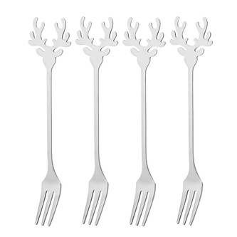 KPL. 4 WIDELCZYKÓW Z OZDOBNĄ KOŃCÓWKĄ, GŁOWA RENIFERA, W ODCIENIU SREBRA COLOR BOX