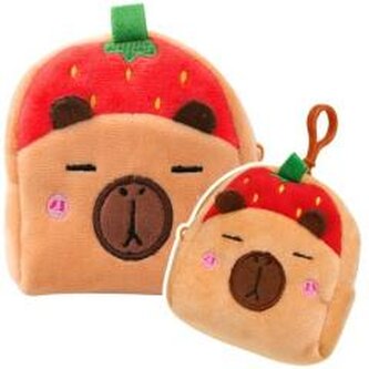 Portfelik pluszowy z brelokiem Kapibara truskawka
