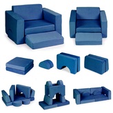 Kreativní dětská pohovka z měkkých polštářů – skládací modulární set 8 dílů - tm. modrá; modrá; pěna, polyester