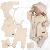 Bavlněná souprava pro miminko do porodnice 6D, Made with love, béžová, vel. 62; 62 (2-3m); béžová, bílá; 100 % bavlna