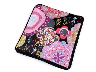 Skládací nákupní taška se zipem pevná 38x44 cm - 1 ks - 30 černá květy kulaté