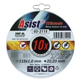 Sada řezných kotoučů ocel/INOX 115 x 1mm, 10ks v plechovém boxu ASIST 03-2115